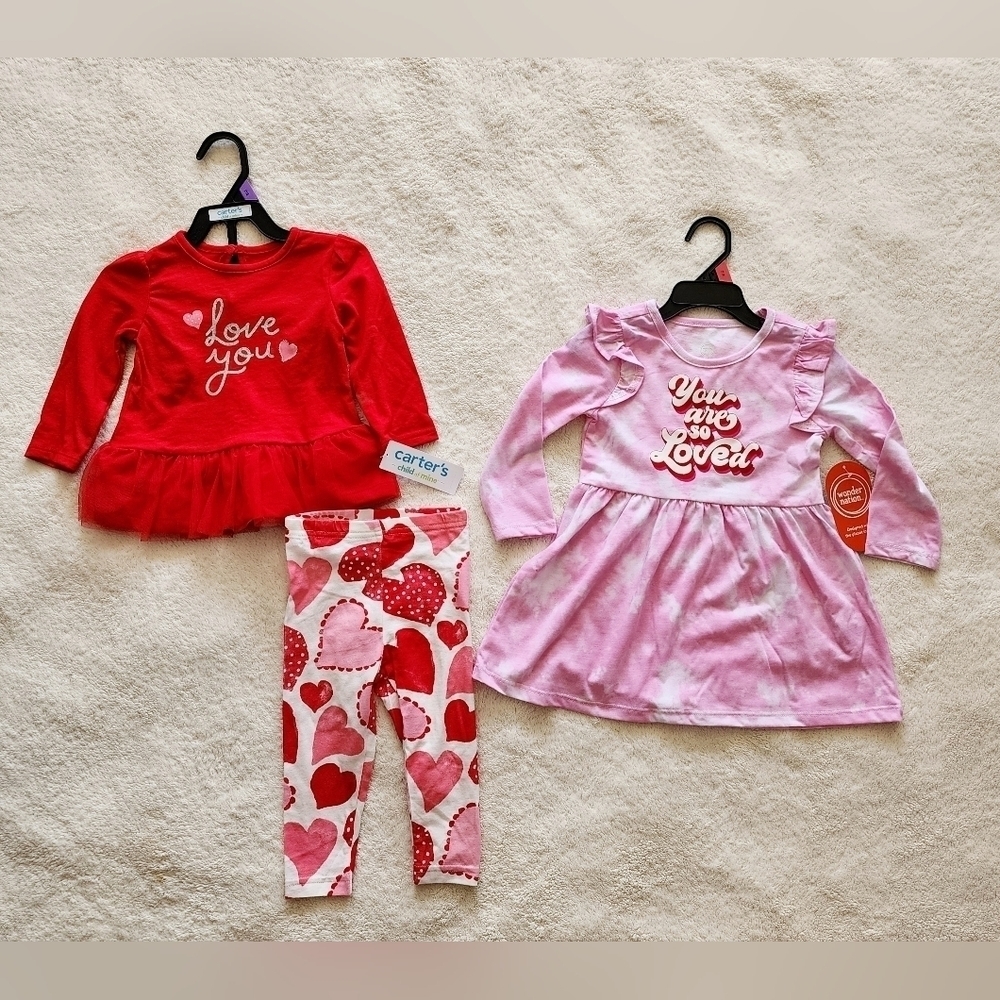 NWT baby girl Valentine's Day dress & outfit set bundle, size 12m, 2t